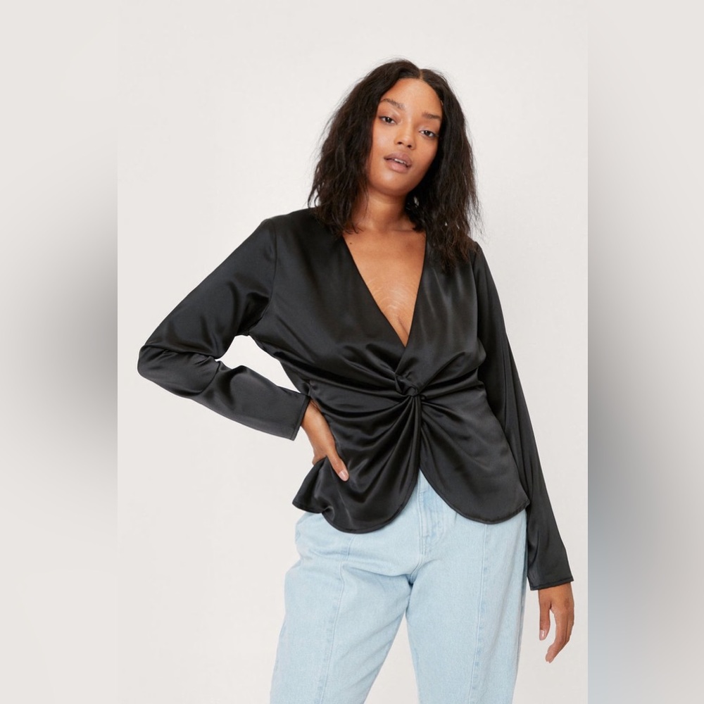 Nasty Gal Plus Size Satin Twist Front Top